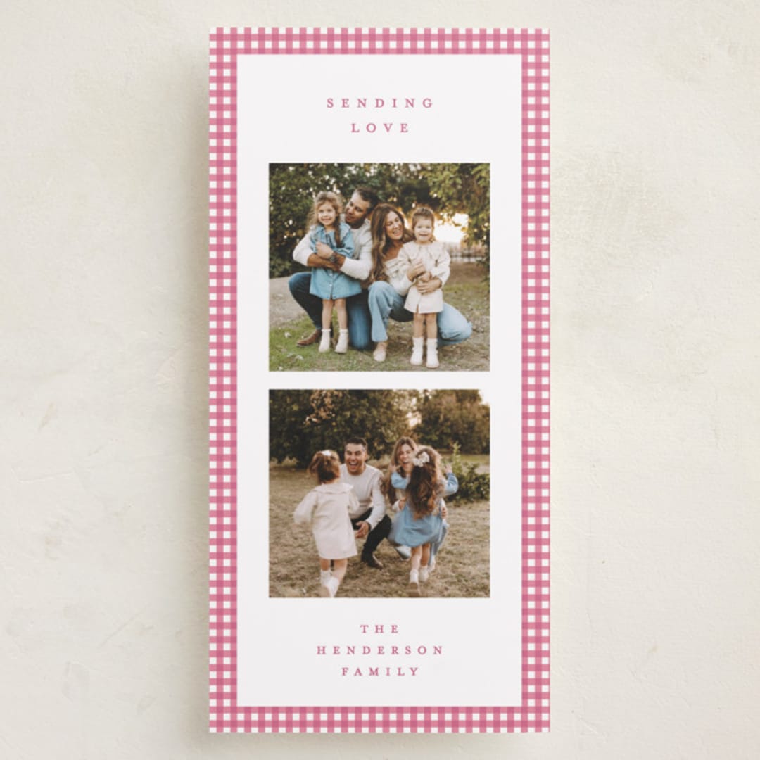 "Gingham Border" - Holiday Cards in Peony by Kelly Watkins - Front