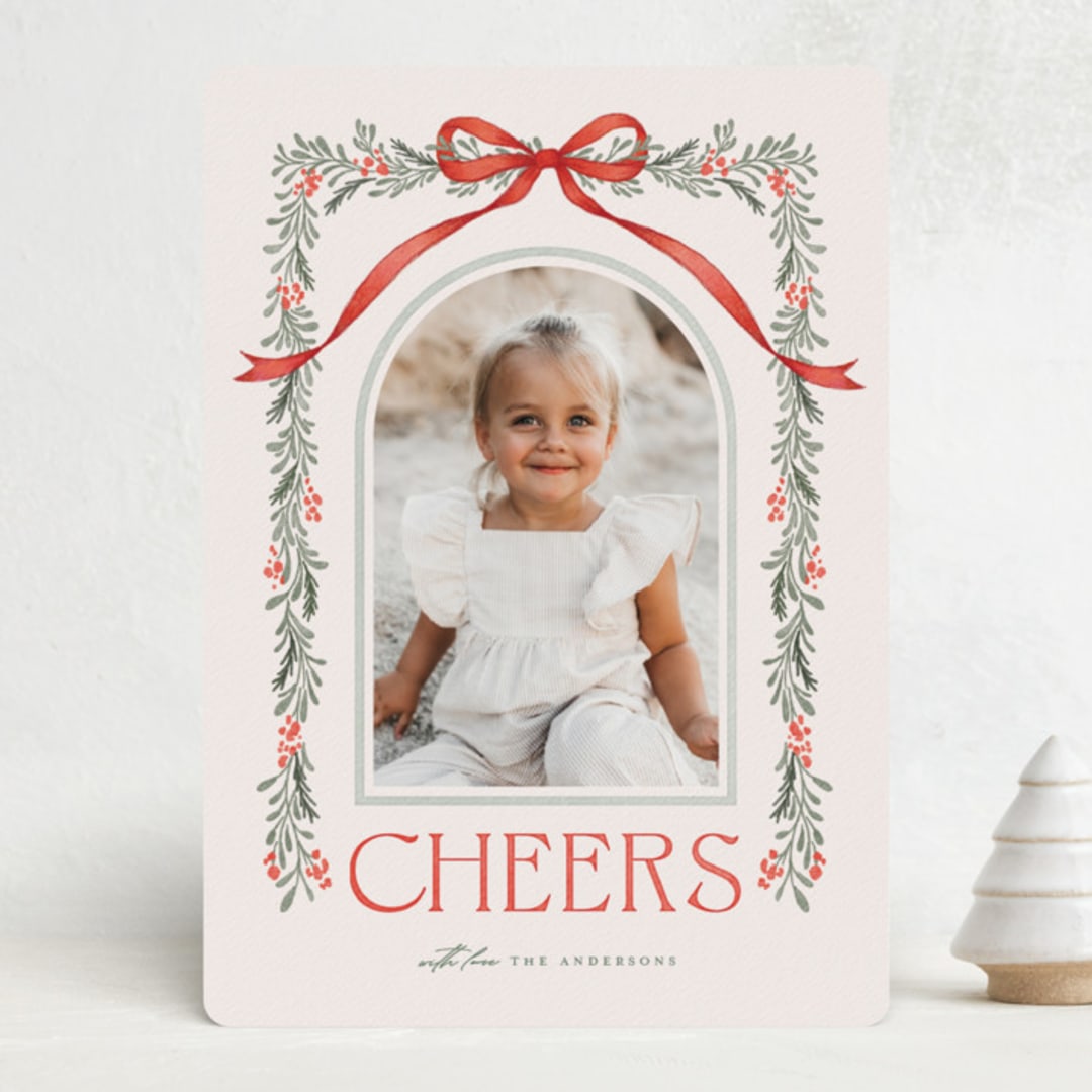 "Joyful-Bow" - Holiday Cards in Crimson by BR Designs - Front