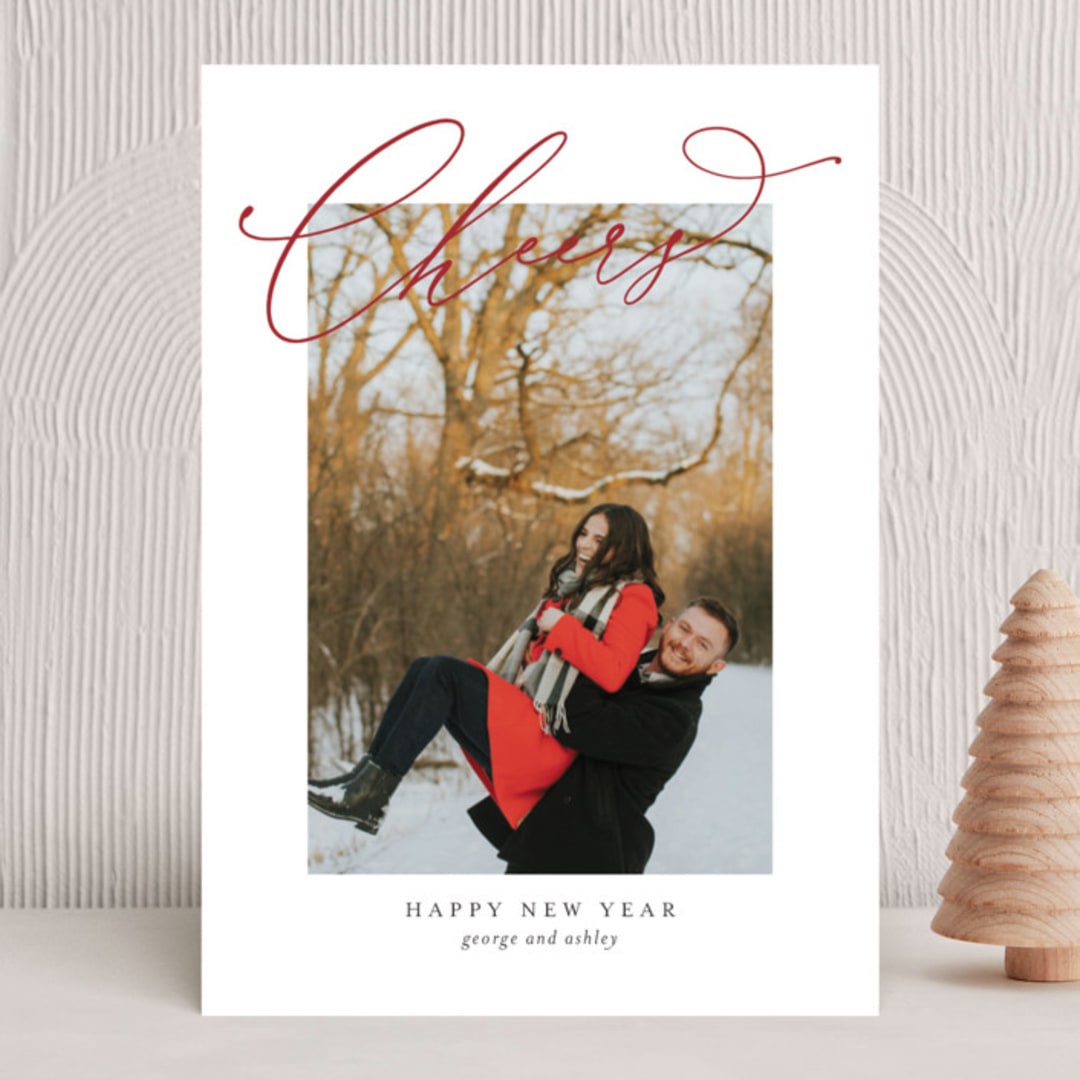 "Love and Cheers" - Holiday Cards in Poinsettia by Angellia Stefanie - Front