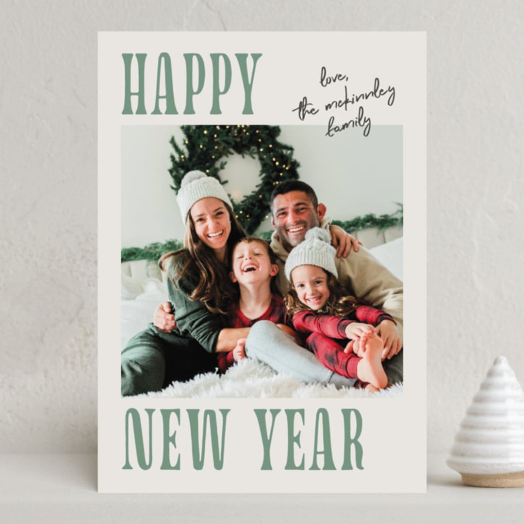 "Merry Modern" - Holiday Cards in Moss by Kelly Watkins - Front