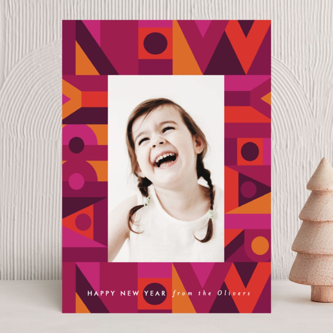 "Blockus" - Holiday Cards in Berry by AK Graphics - Front