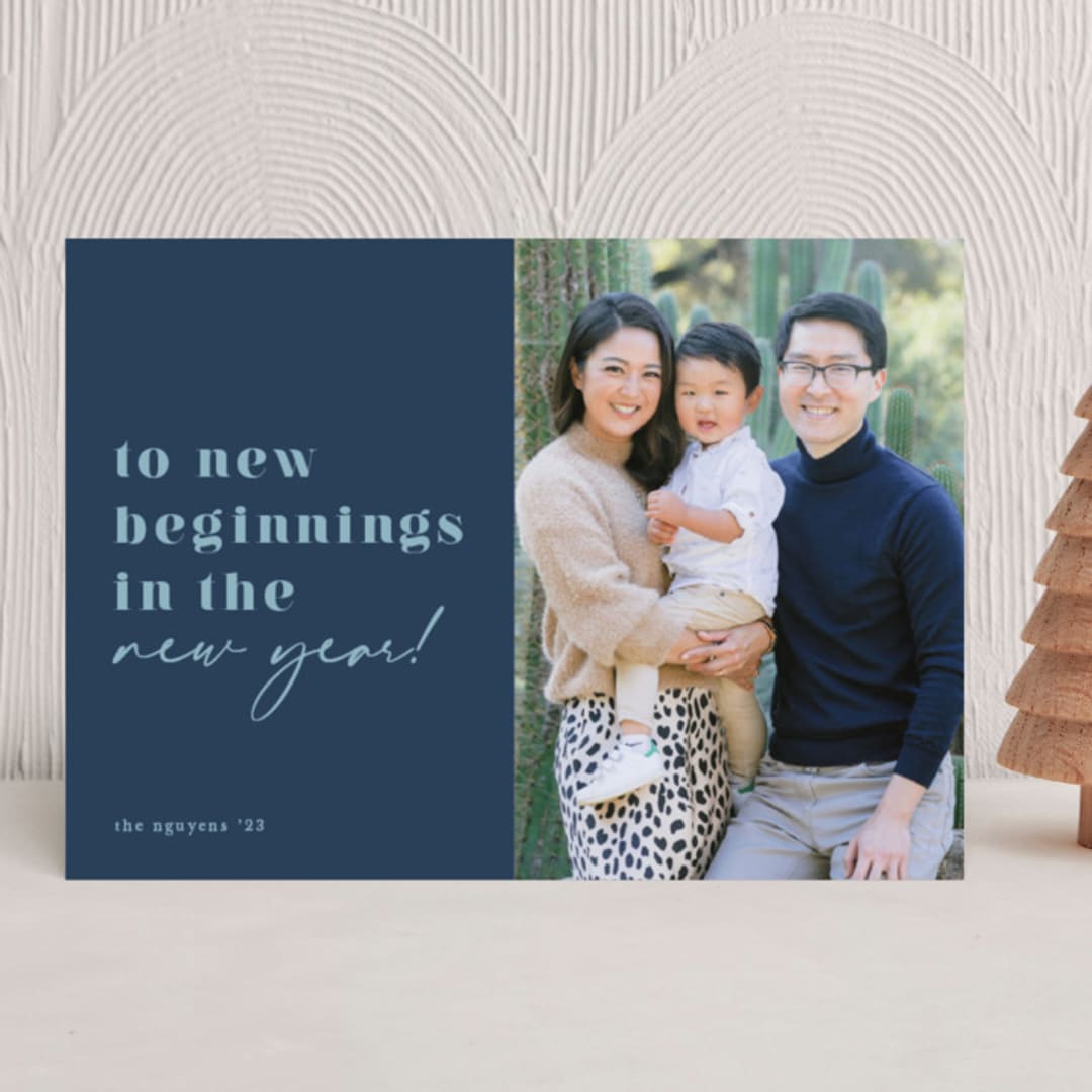 "To New Beginnings" - Holiday Cards in Navy by Mansi Verma - Front