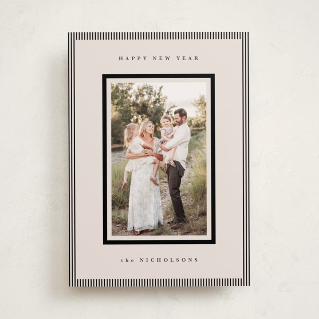 "Striped Border" - Holiday Cards in Linen by Kelly Schmidt - Front