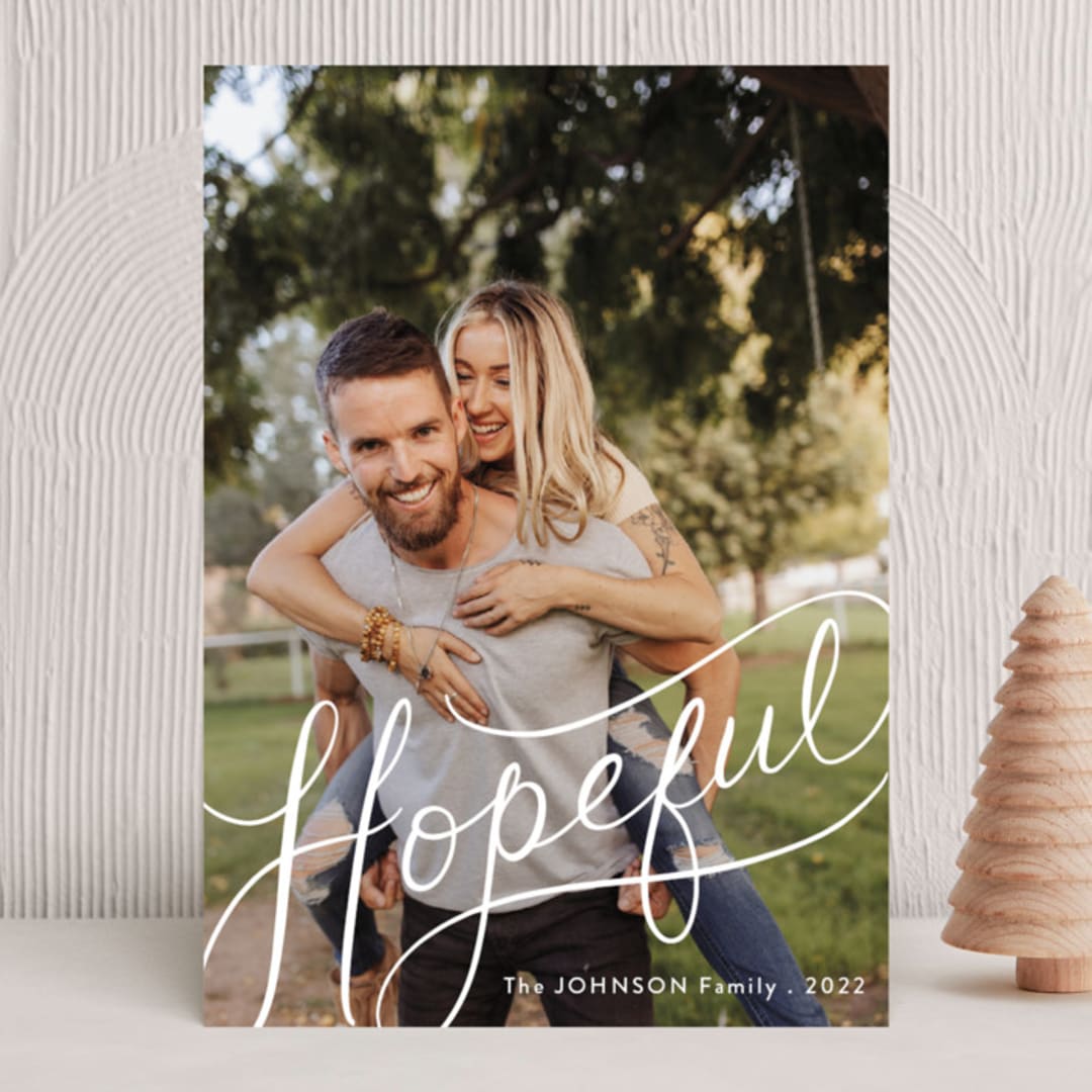 "Hopeful Hand-Lettering" - Holiday Cards in Snow by Becky Nimoy - Front
