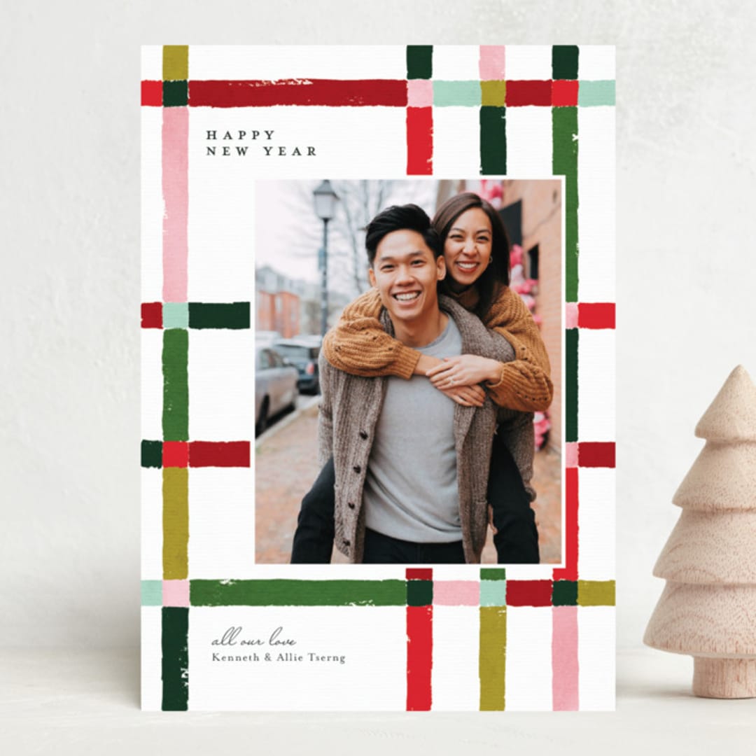 "Knitted Plaid" - Holiday Cards in Gumdrop by Carrie ONeal - Front