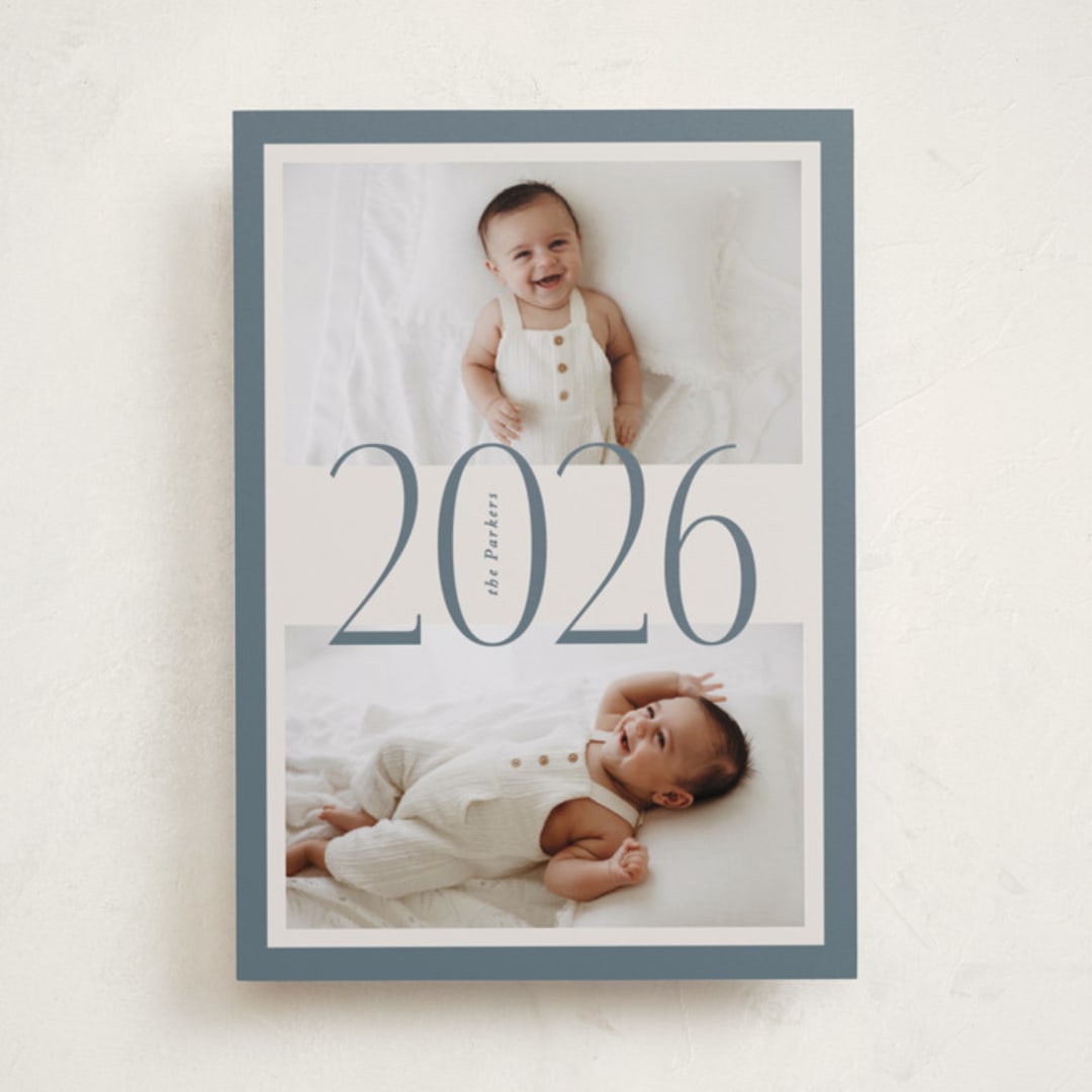"Bordered Year" - Holiday Cards in Denim by Brianne Larsen - Front