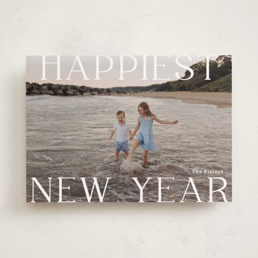 "New Year Happiness" - Holiday Cards in Cotton by Angela Thompson - Front