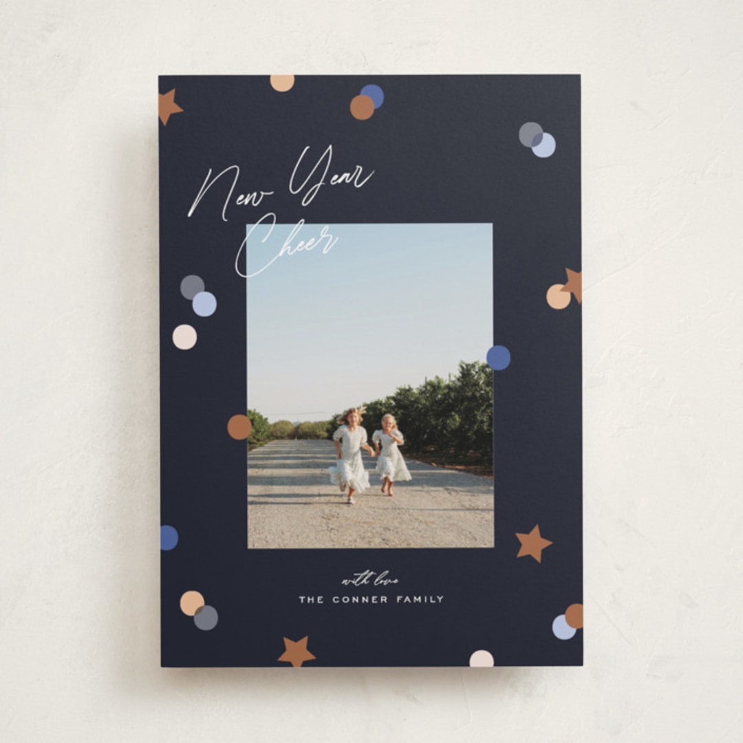 "Confetti Cheers" - Holiday Cards in Blue Jean by Pixel and Hank - Front