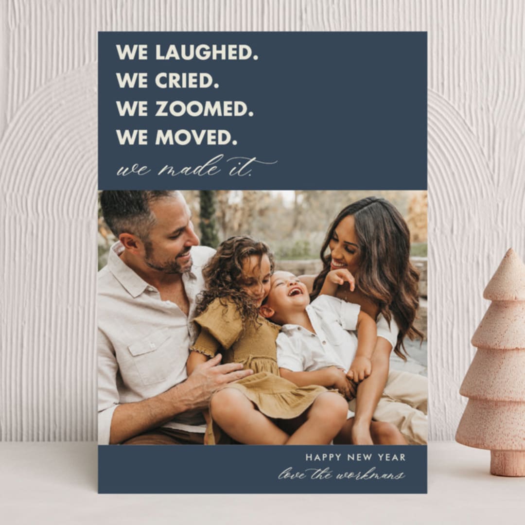 "We Made It" - Holiday Cards in Denim by Beth Schneider - Front