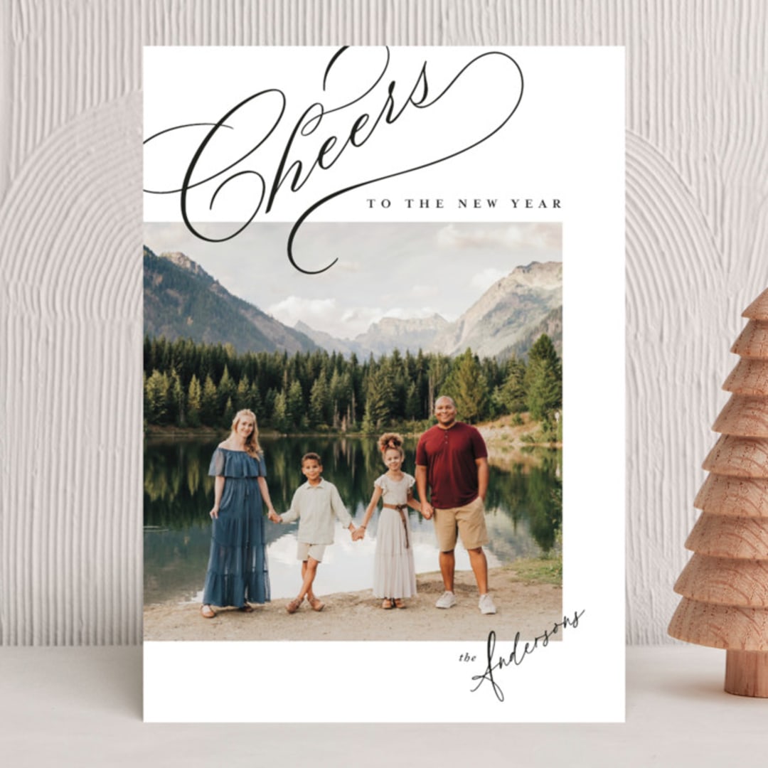 "Hand Lettering Cheers" - Holiday Cards in Paper by Shannon Chen of Four Wet Feet Studio - Front