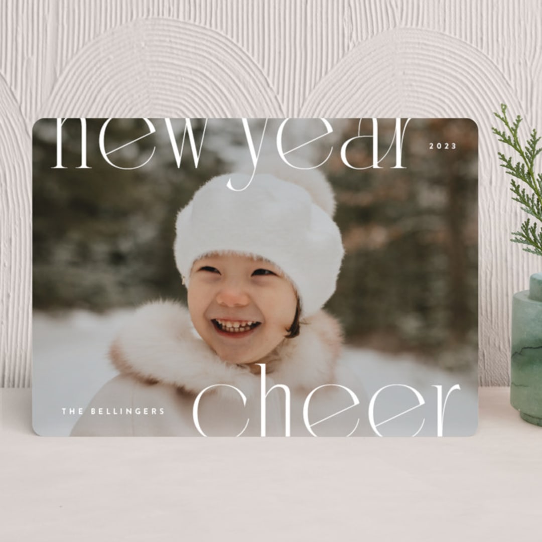 "Cheer" - Holiday Cards in Snowfall by Ekko Studio - Front
