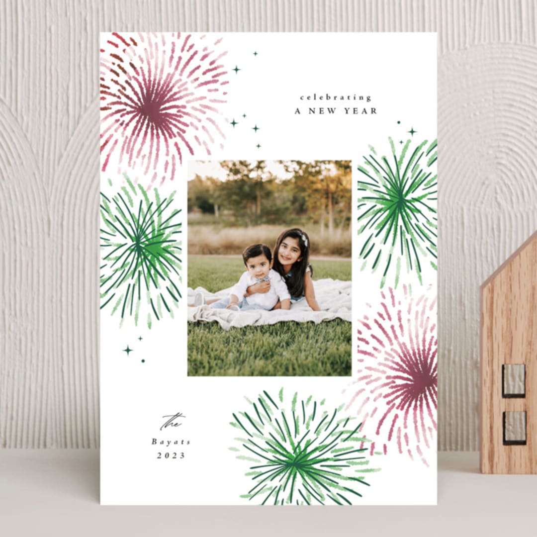 "Firework Burst" - Holiday Cards in Emerald by Corinne Malesic - Front