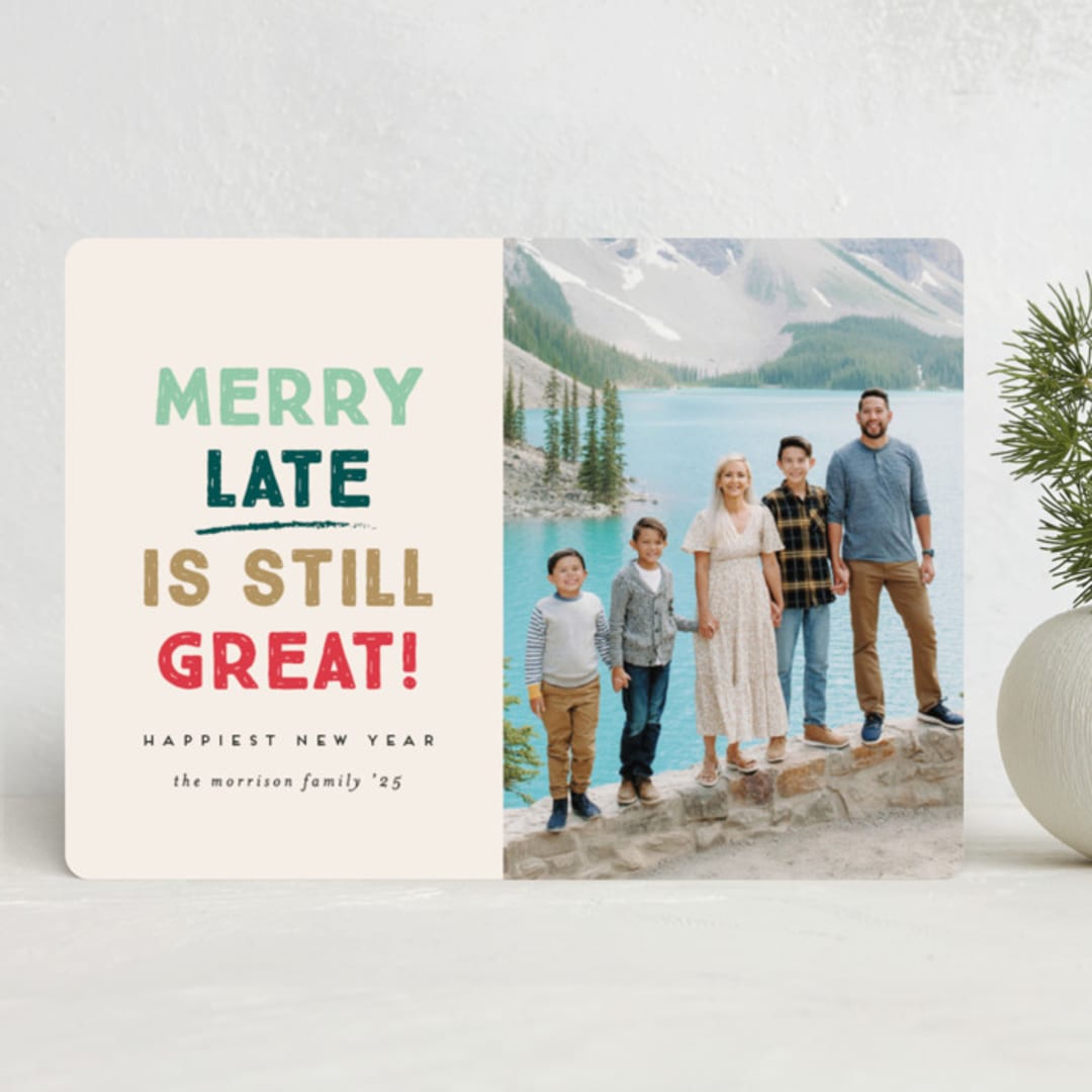 "Merry Late" - Holiday Cards in Cream by Erica Krystek - Front