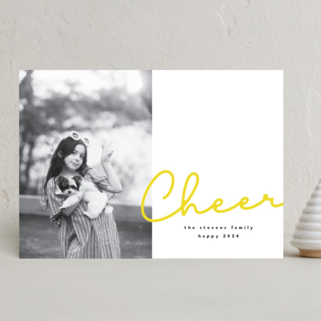 "Cheer Badge" - Holiday Cards in Sunflower by Anna Elder - Front