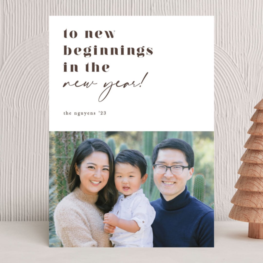 "To New Beginnings" - Holiday Cards in Toffee by Mansi Verma - Front