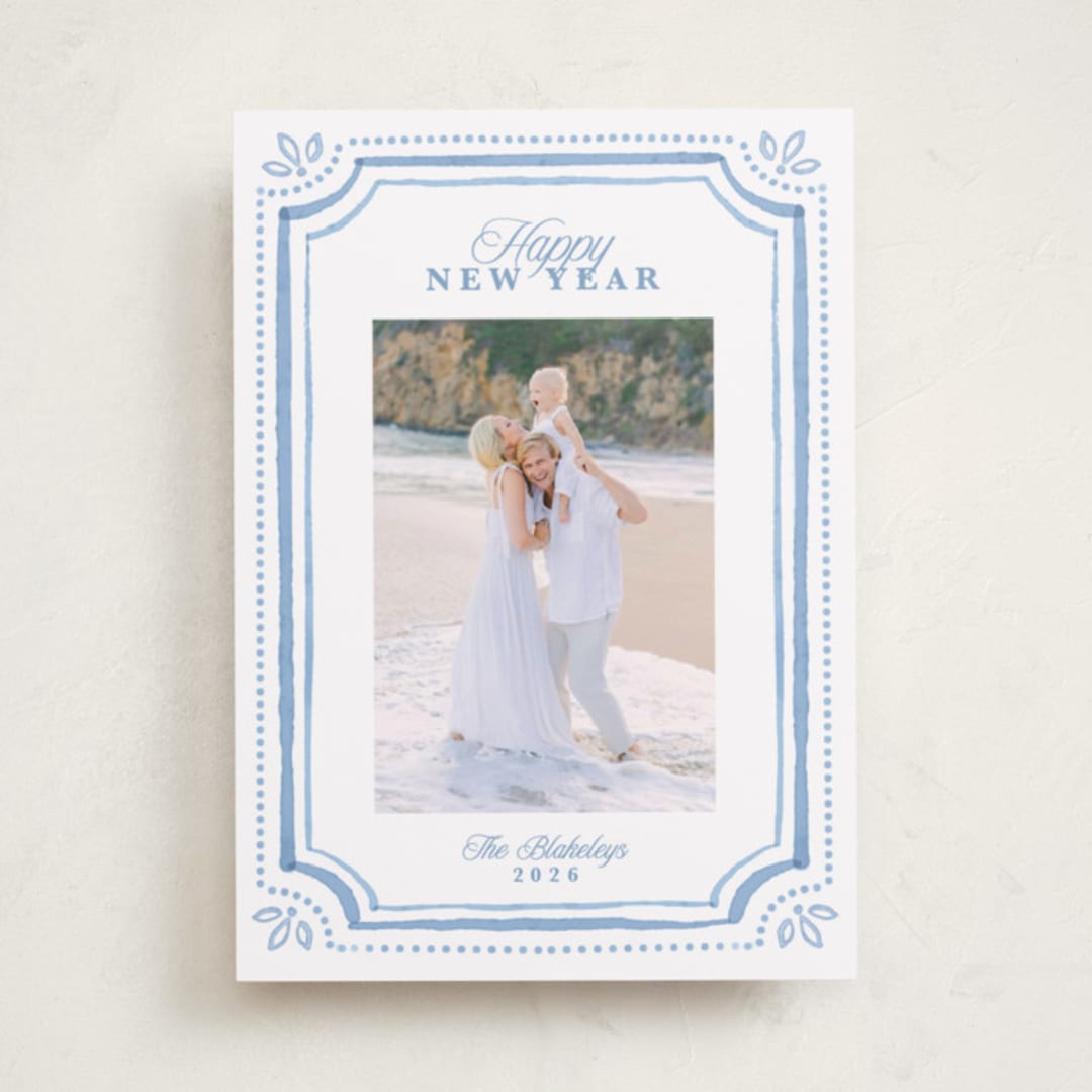 "Fine Frame" - Holiday Cards in Blue Jay by Melanie Kosuge - Front