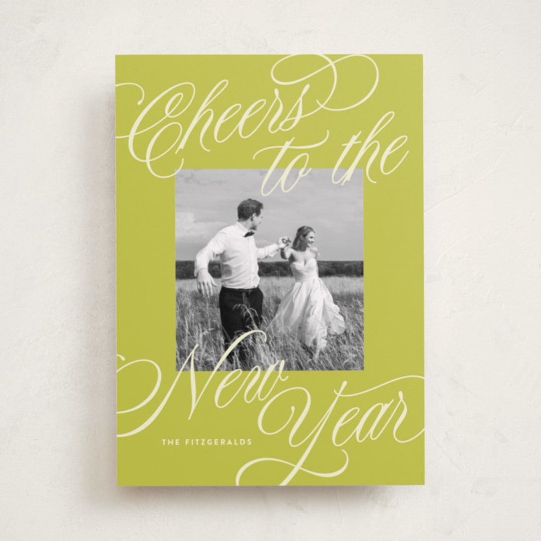 "All Scripts" - Holiday Cards in Lime by Jackie Crawford - Front