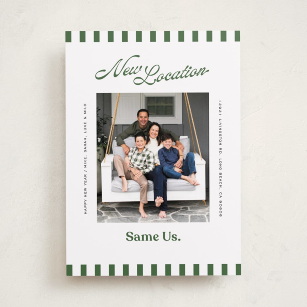 "New Location" - Holiday Cards in Spruce by Owl and Toad - Front