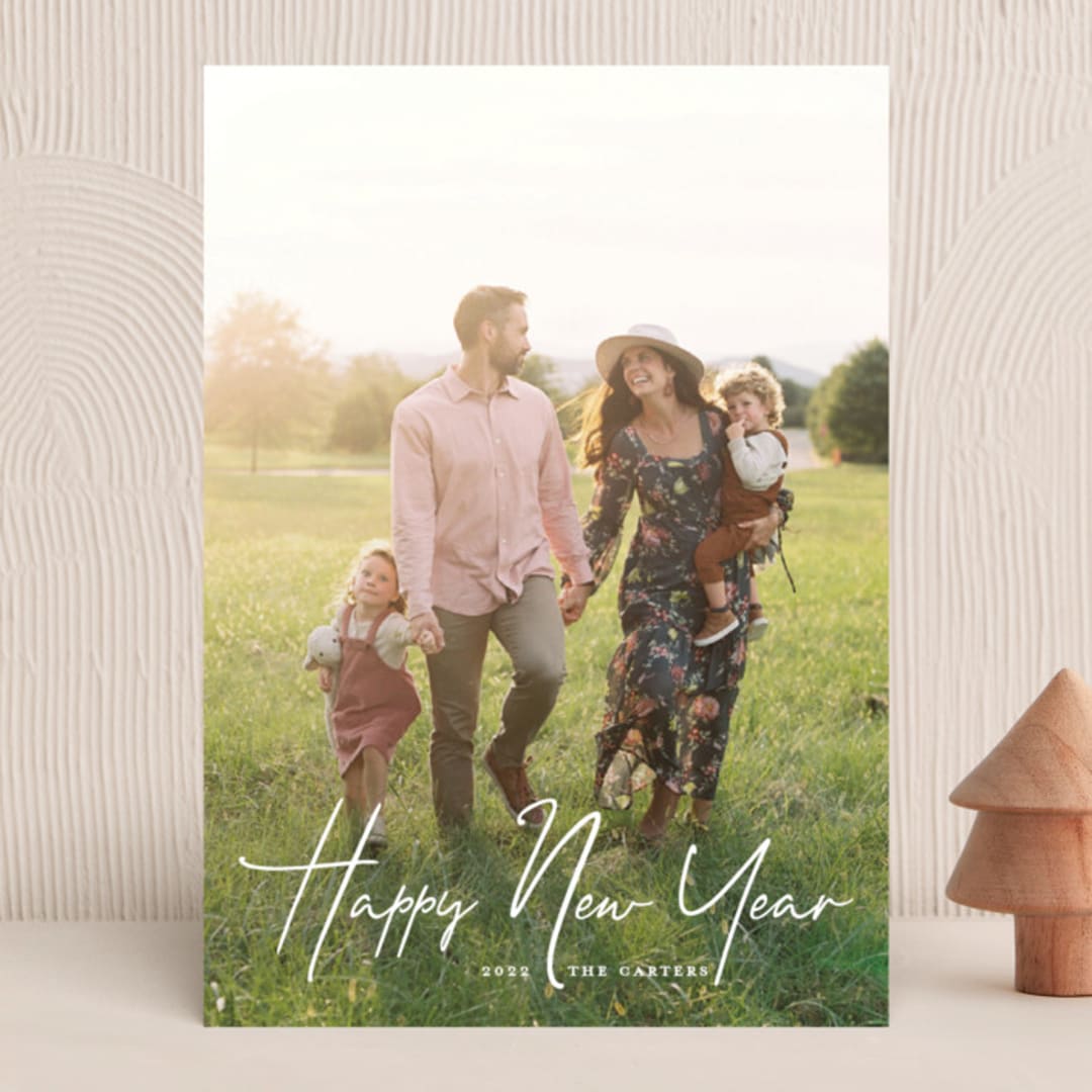 "New Year Script" - Holiday Cards in Snow by GeekInk Design - Front