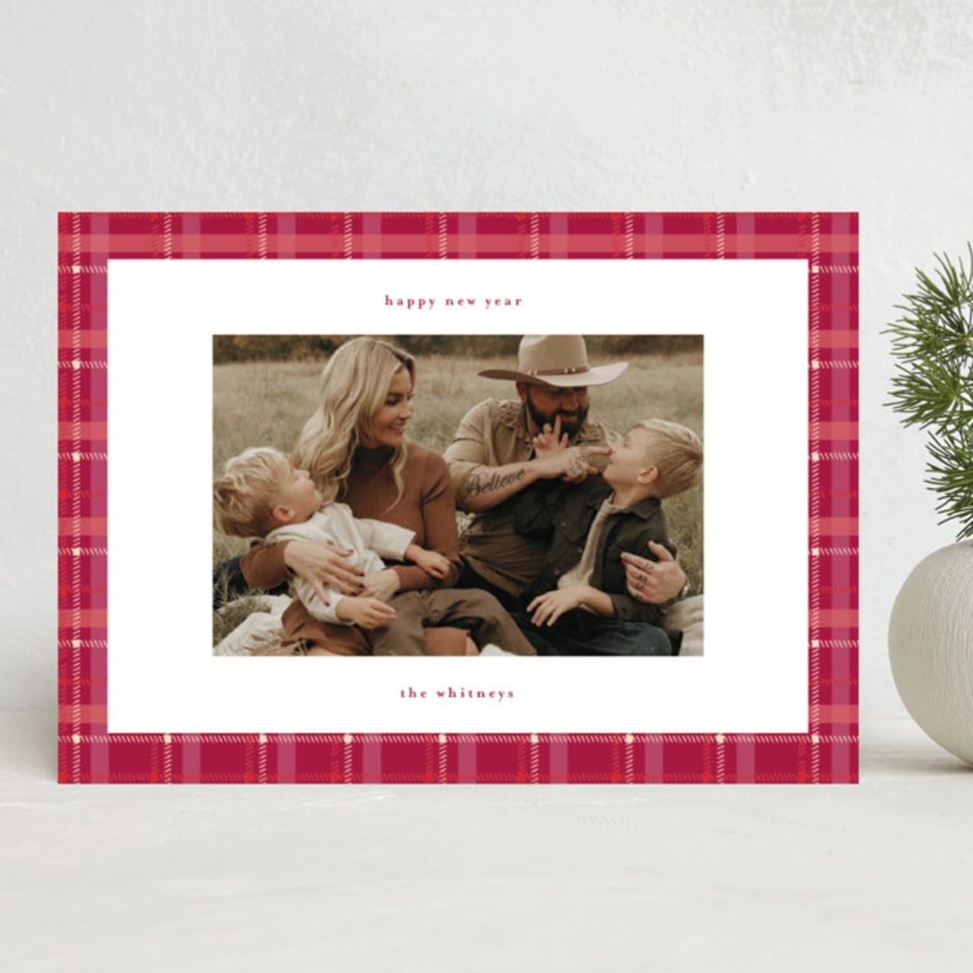 "Plaid Peace" - Holiday Cards in Stocking by Makewells - Front