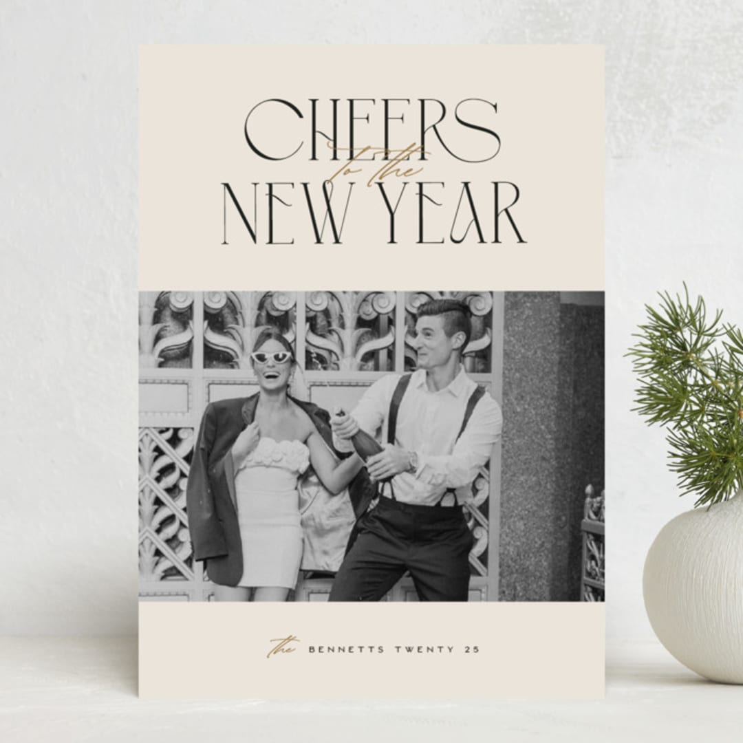 "Cheerful Stack" - Holiday Cards in Ecru by Erica Krystek - Front