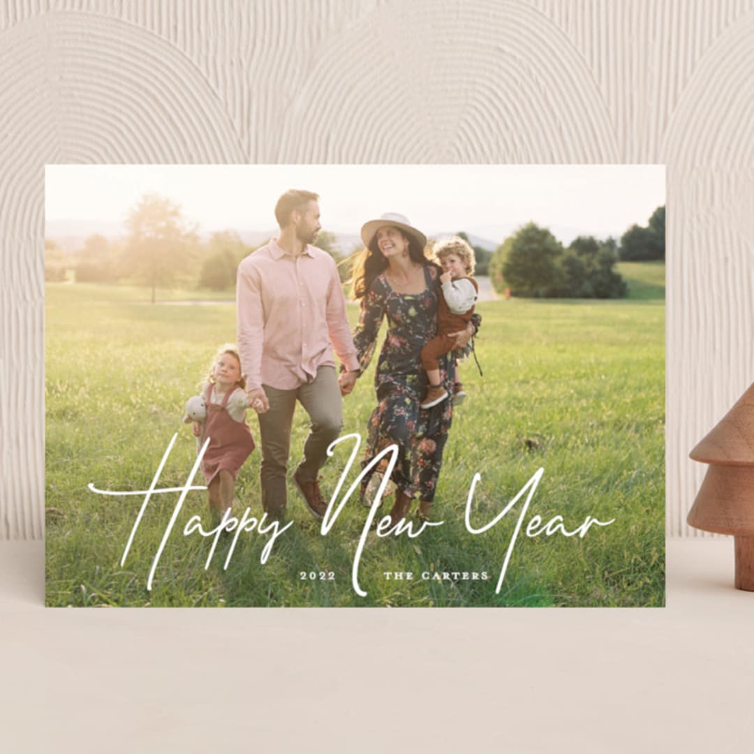 "New Year Script" - Holiday Cards in Snow by GeekInk Design - Front