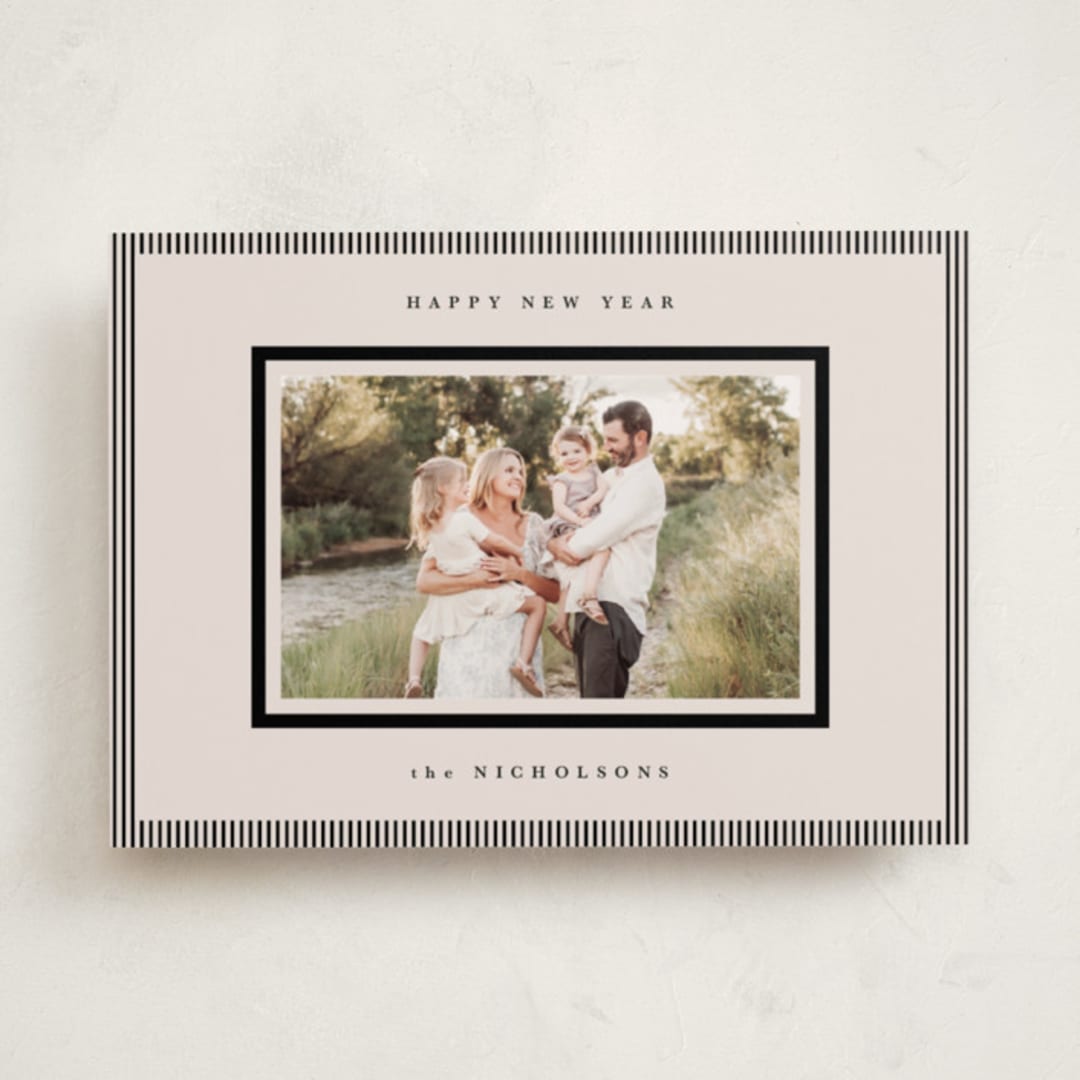 "Striped Border" - Holiday Cards in Linen by Kelly Schmidt - Front