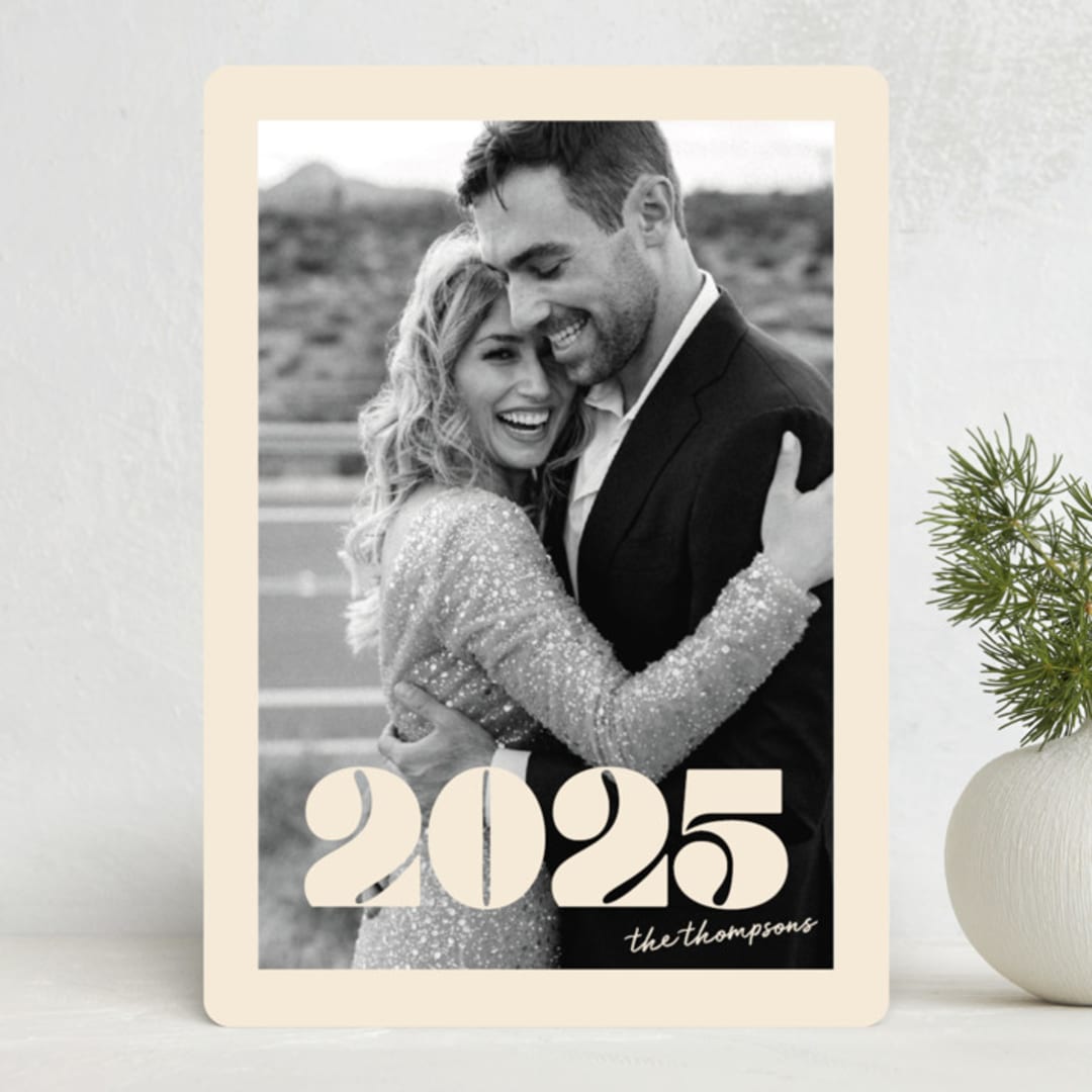 "Retro Year" - Holiday Cards in Almond by Morgan Kendall - Front