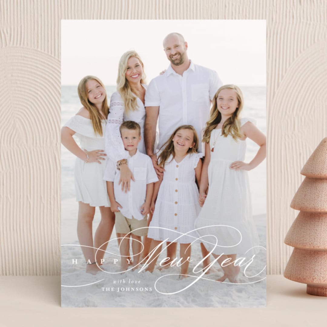 "Scripted" - Holiday Cards in Snow by Shannon Chen of Four Wet Feet Studio - Front