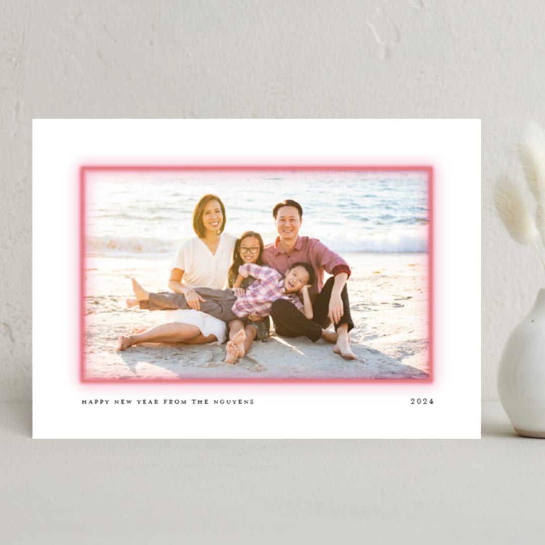 "Neon Frame" - Holiday Cards in Cherry by Liz Conley - Front