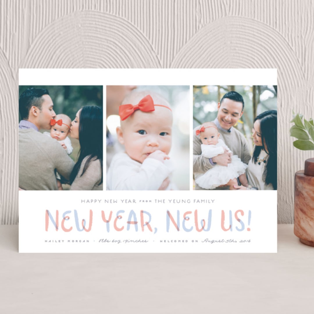 "New Year, New Us!" - Holiday Cards in Coral by Hooray Creative - Front