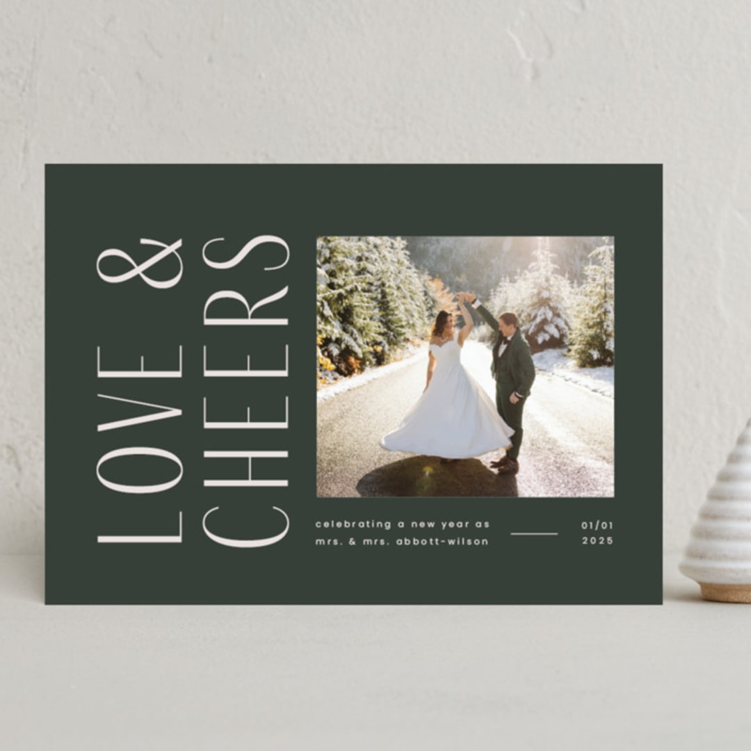 "Love & Cheers" - Holiday Cards in Spruce by Blustery August - Front