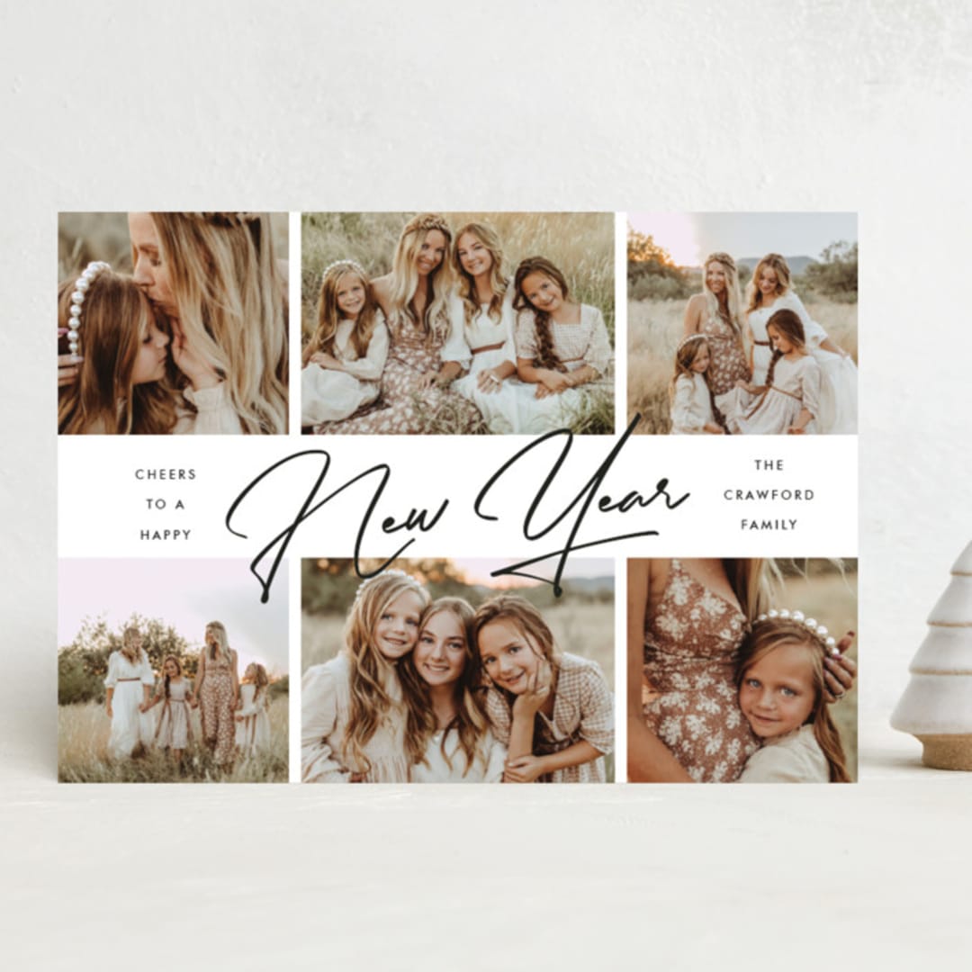 "New Year Script Montage" - Holiday Cards in Jet by Nam Bourassa - Front