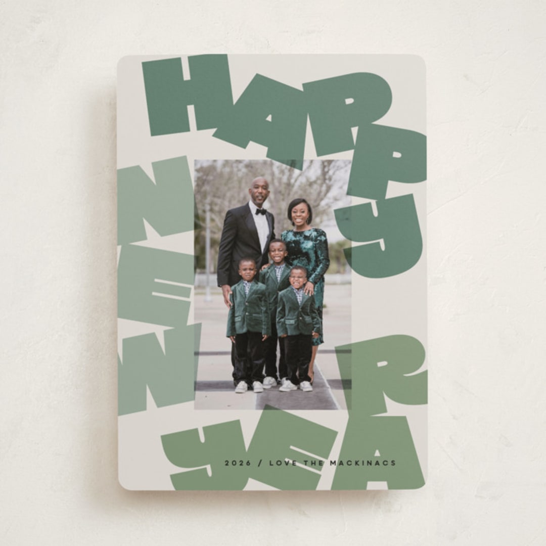 "Fun New Year" - Holiday Cards in Sage by Lori Wemple - Front