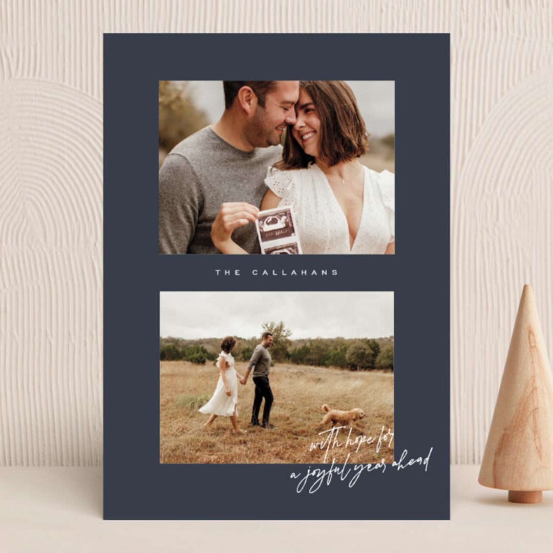 "Joyful Year" - Holiday Cards in Navy by Sara Hicks Malone - Front