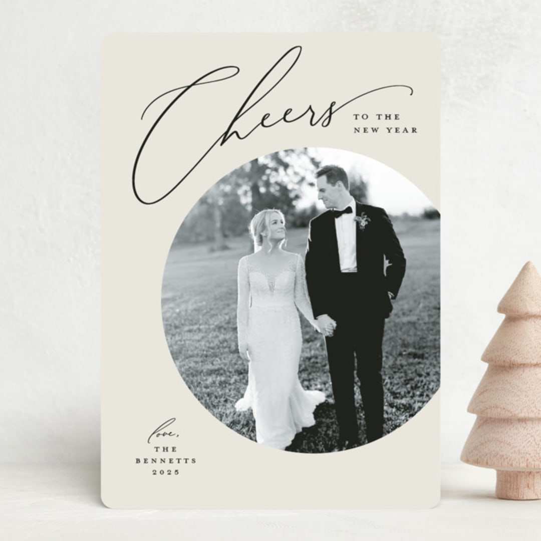 "Cheers Script" - Holiday Cards in Vanilla by Louise Kay - Front