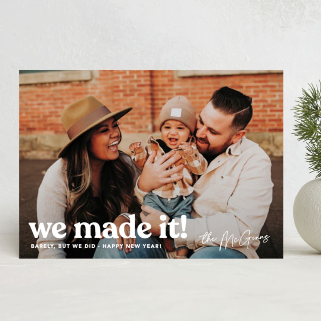 "Made It!" - Holiday Cards in Snow by Robert and Stella - Front