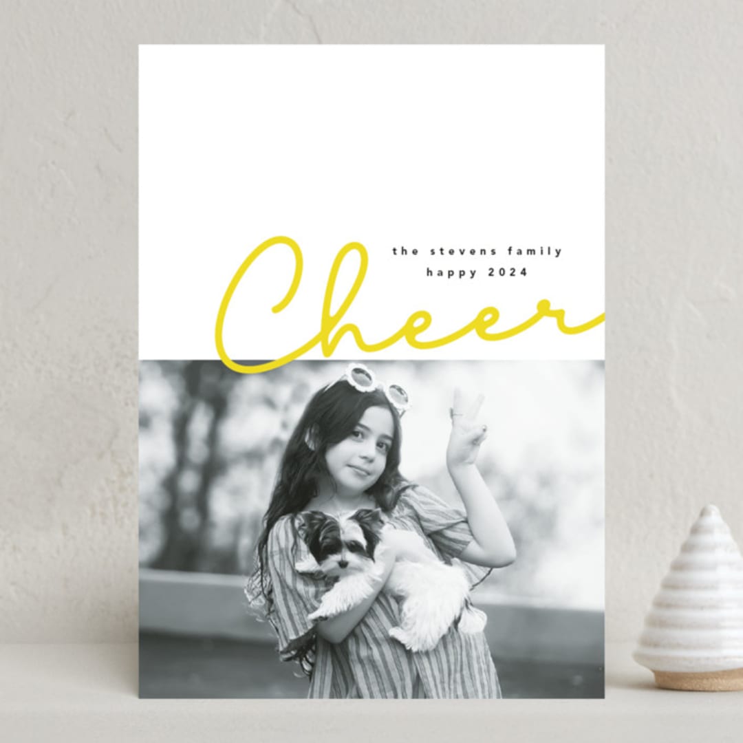 "Cheer Badge" - Holiday Cards in Sunflower by Anna Elder - Front