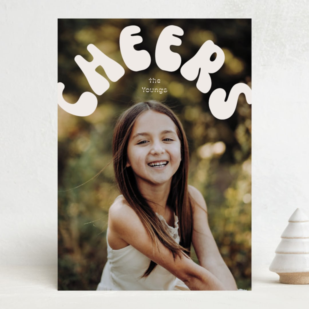 "Bubbly Cheers" - Holiday Cards in Latte by Baumbirdy - Front
