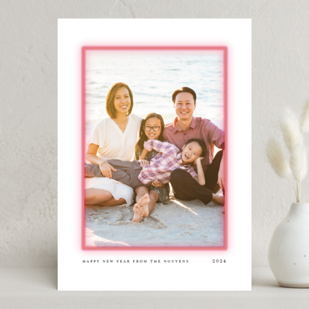 "Neon Frame" - Holiday Cards in Cherry by Liz Conley - Front