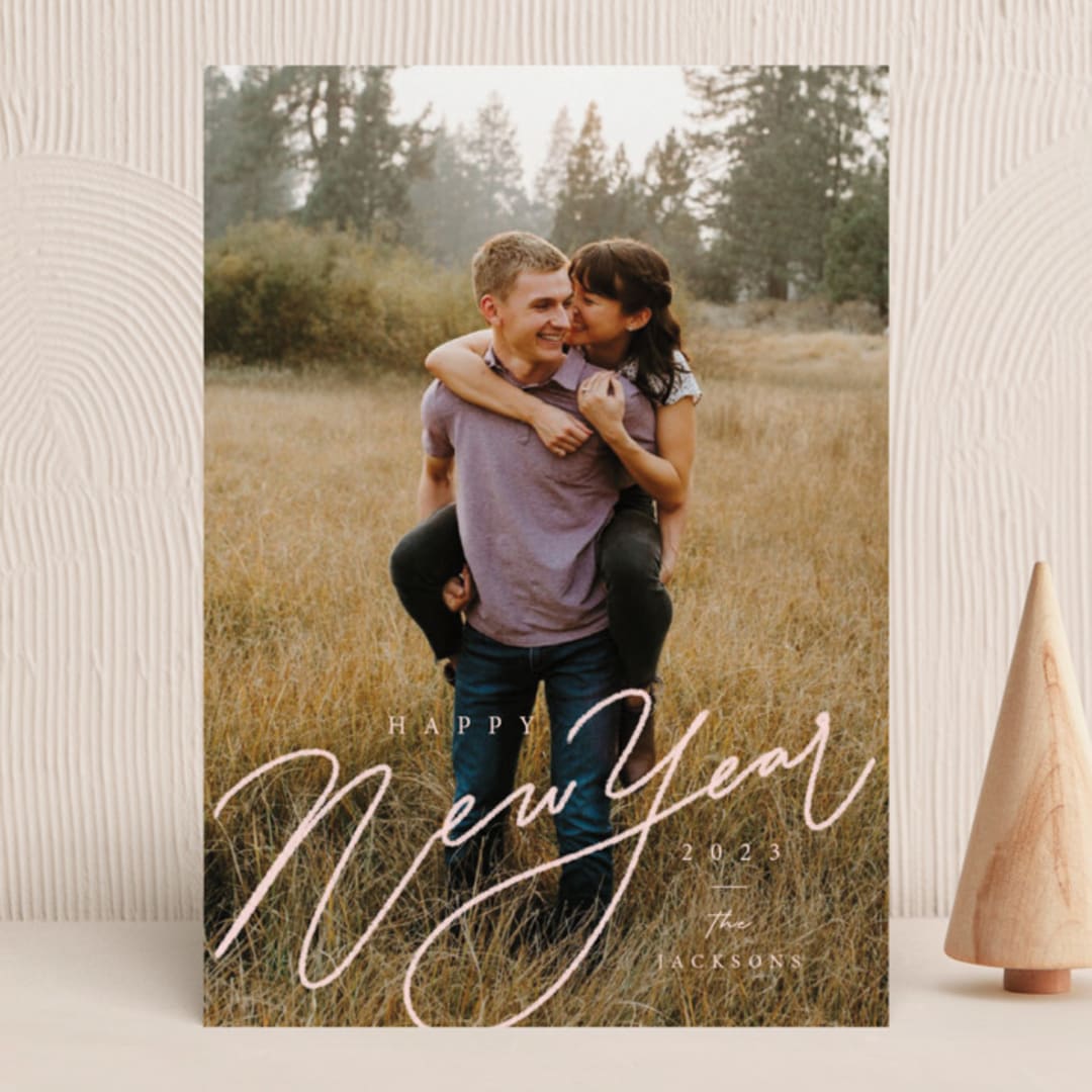 "Chalk Lettering" - Holiday Cards in Blush by Adelyn T. - Front