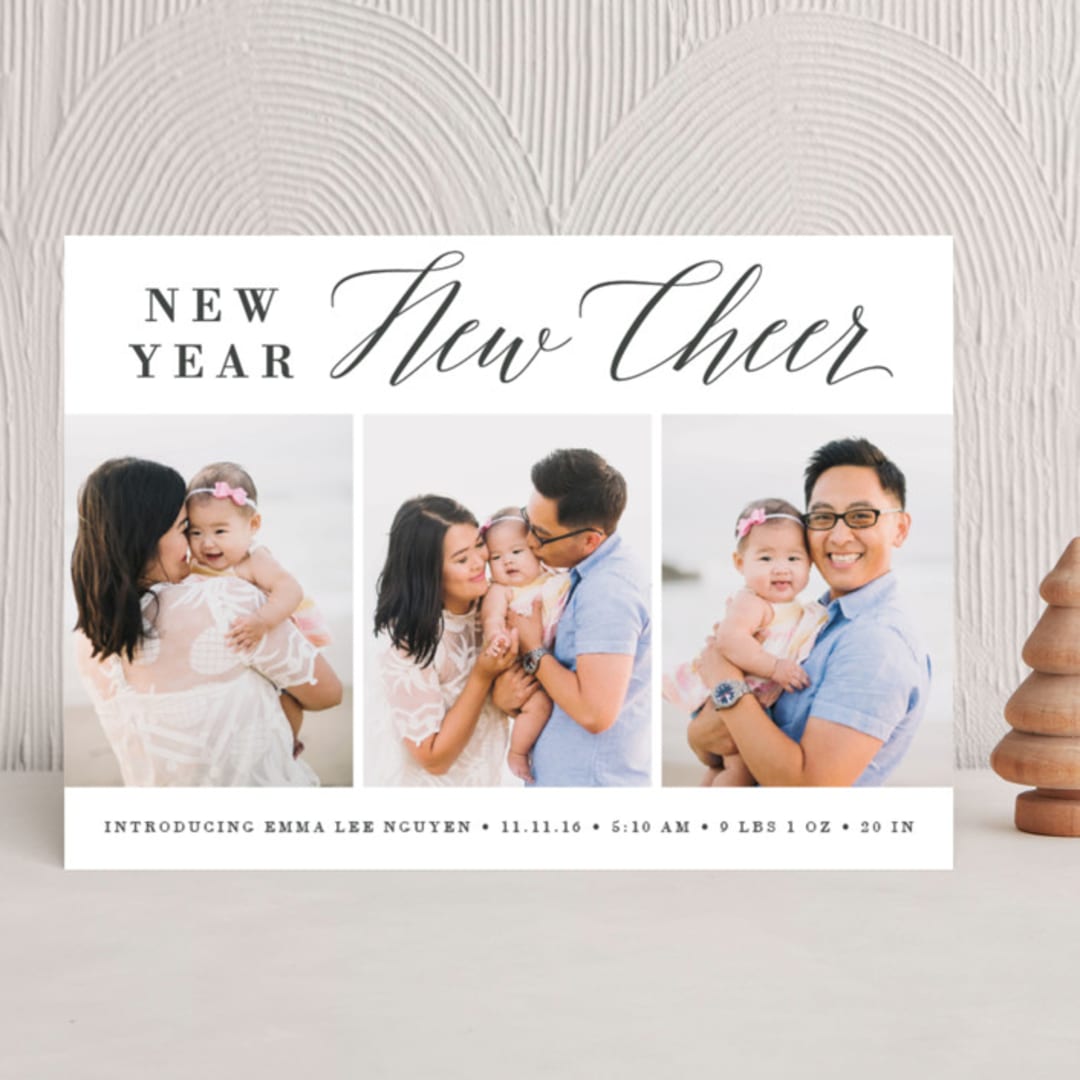 "new cheer" - Holiday Cards in Charcoal by Susan Asbill - Front