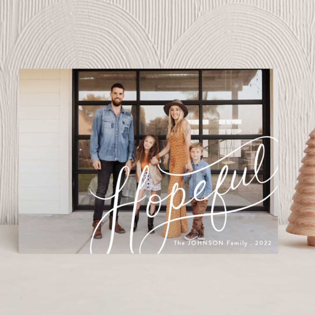 "Hopeful Hand-Lettering" - Holiday Cards in Snow by Becky Nimoy - Front