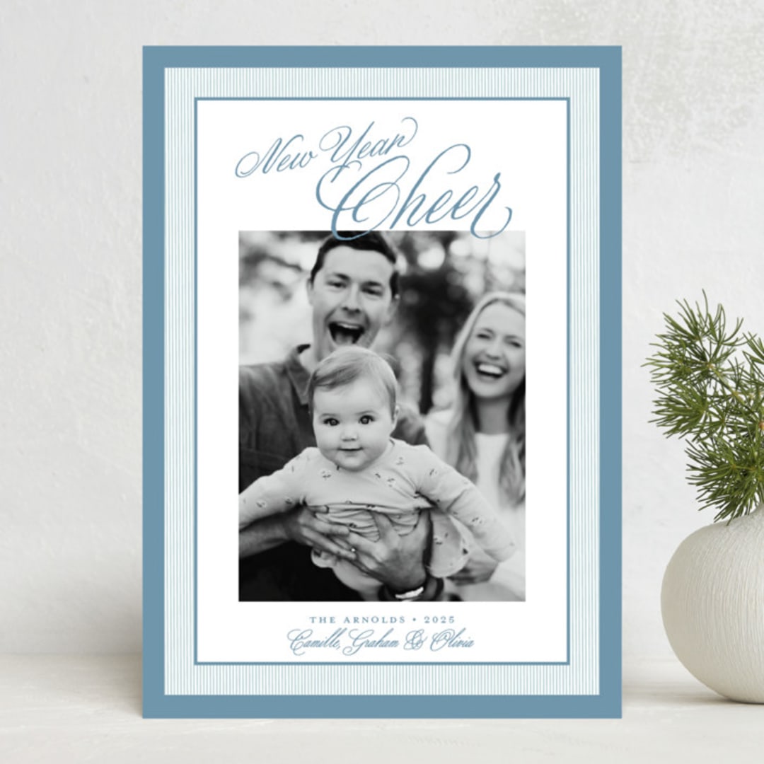 "Merry Striped Frame" - Holiday Cards in Frost by Alston Foster - Front