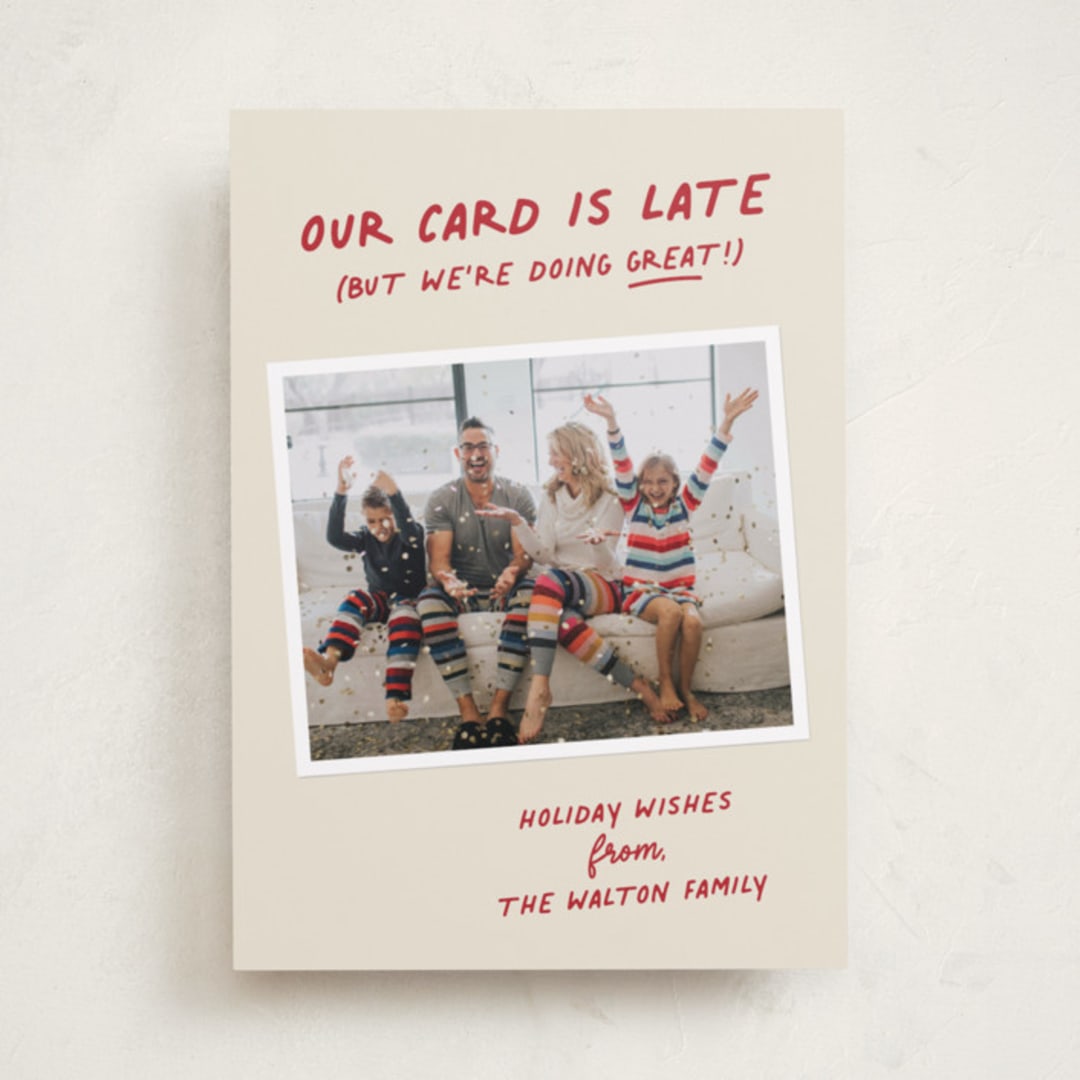 "Late but Great" - Holiday Cards in Berry by Louise Kay - Front
