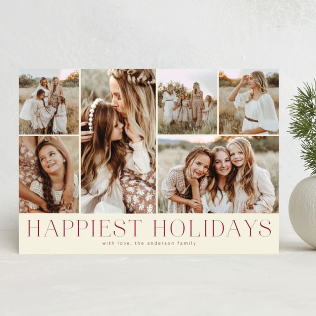 "Holiday Photo Grid" - Holiday Cards in Cranberry by Kimberly Morgan - Front