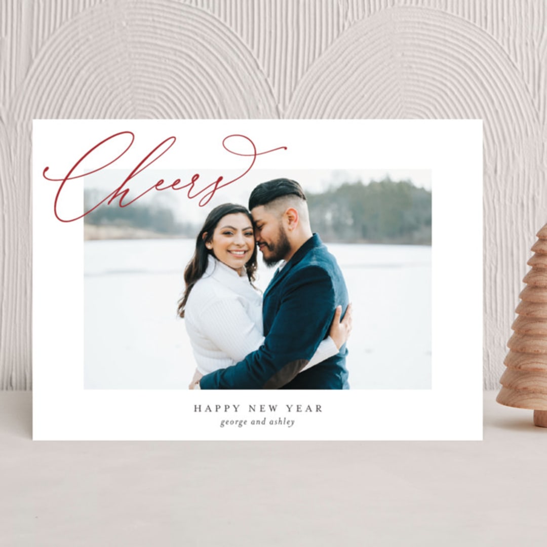 "Love and Cheers" - Holiday Cards in Poinsettia by Angellia Stefanie - Front