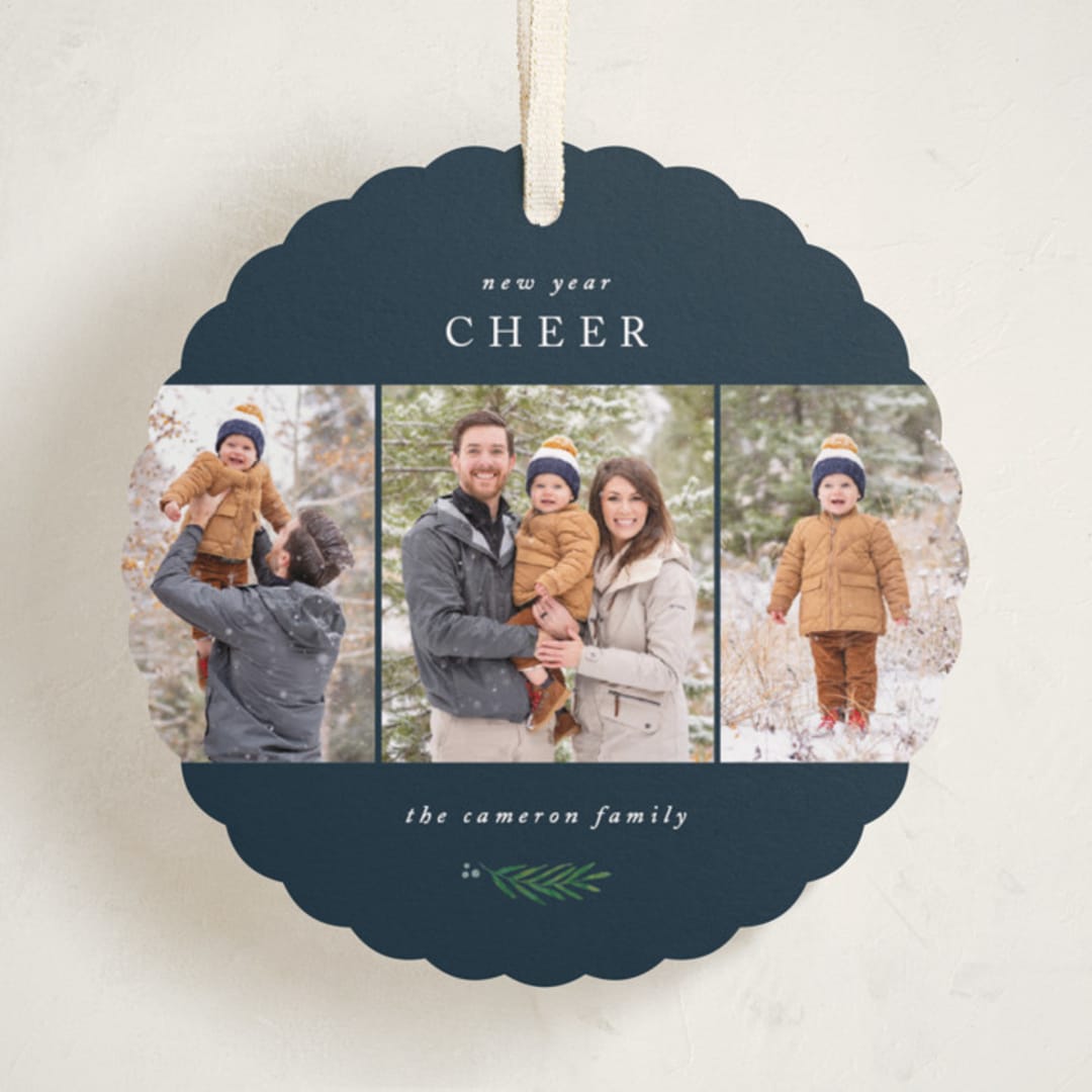 "Be Joyful" - Holiday Ornament Cards in Navy by Kelly Schmidt - Front