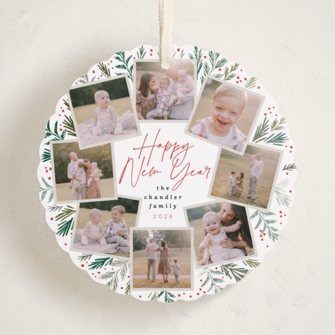 "Pine Wreath" - Holiday Ornament Cards in Snowfall by Alethea and Ruth - Front