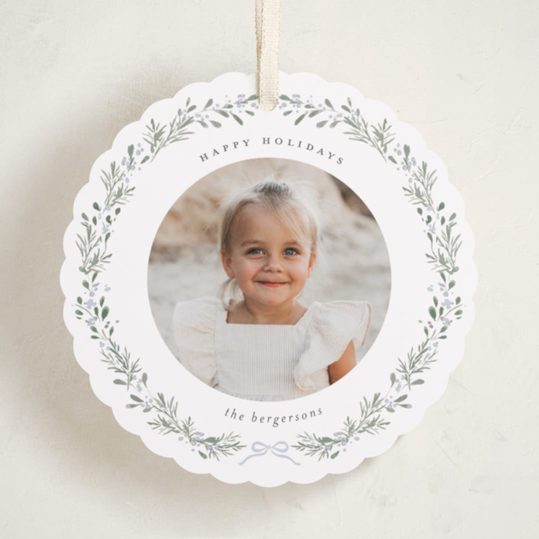 "Evergreen Wreath" - Holiday Ornament Cards in Frost by Itsy Belle Studio - Front